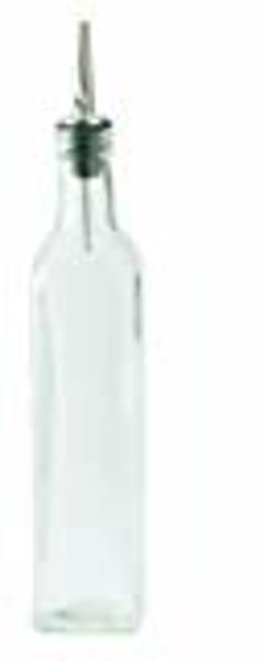 Winco GOB-16 Oil Vinegar Cruet 16 Oz Square Tall Glass Bottle with Stainless Steel Pourer