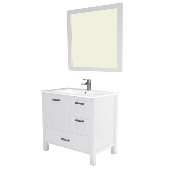 PRIELE VPOSITANO30WHSODOCESI Vanity White with Solid Doors and Ceramic Sink