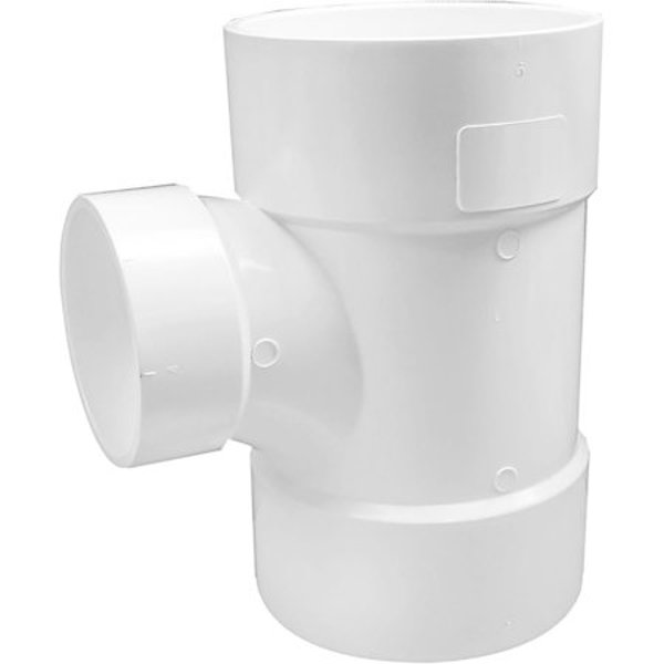 Genova Products 71164 Red Tee PVC Reducing Sanitary Pipe Fitting 6x6x4