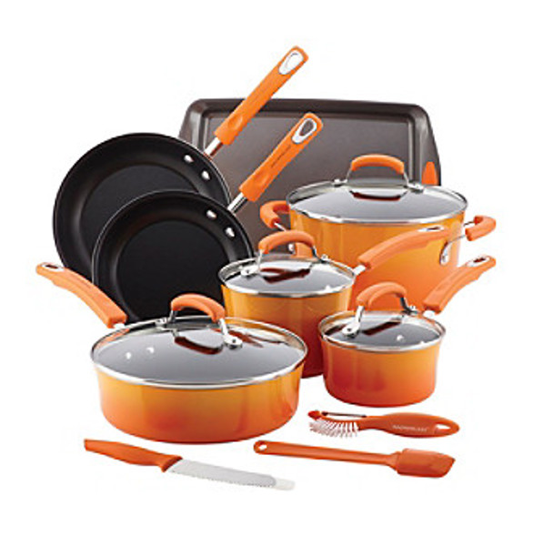Rachael Ray 17627 14 Pc Cookware Set Orange Porcelain