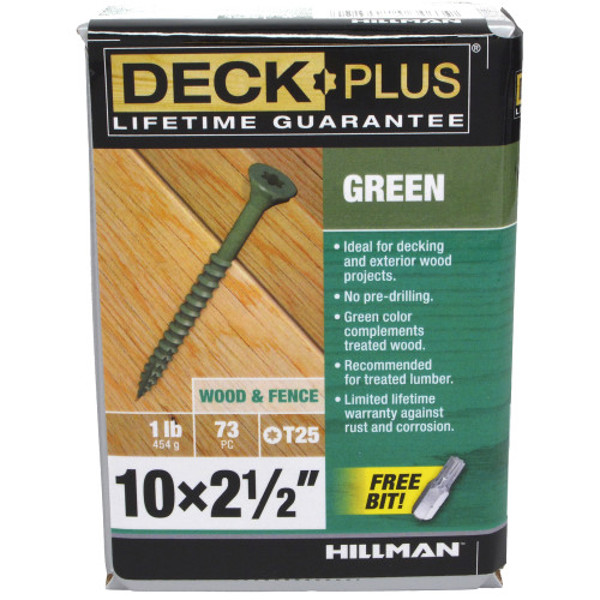 Hillman Group 48401 Wood Screws 2-1/2 In #10 1 Lb Green Star Drive Deck Plus