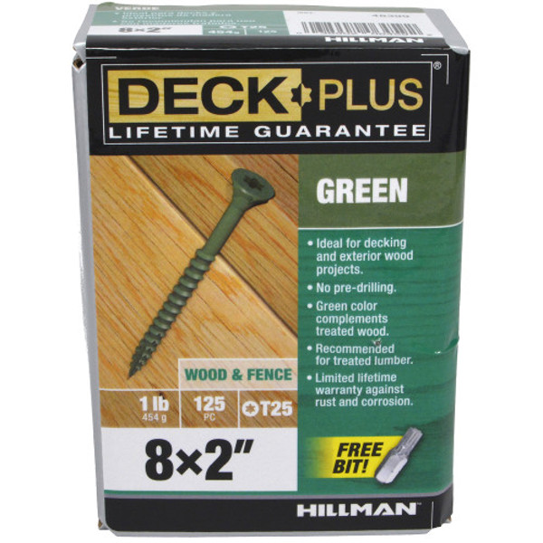 Hillman 48399 Deck Screw 2 Inch #8 Green Ceramic Star Drive Self-Drilling 1 lb