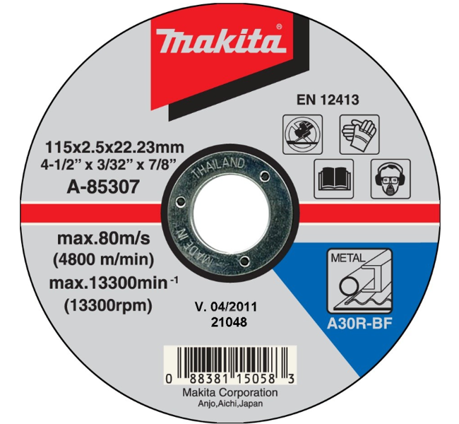 Makita Tools A-85307 Cutting Disc 4 1/2 In Aluminum Oxide Steel