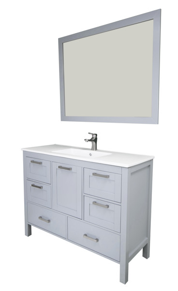 PRIELE POSITANO Vanity 48 In Gray Solid Doors Ceramic Sink Mirror Included