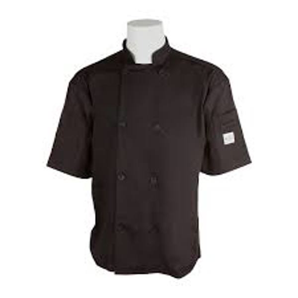 Mercer Culinary M60019BKXS Black Short Sleeve Cook Jacket Xtra Small Mesh Back