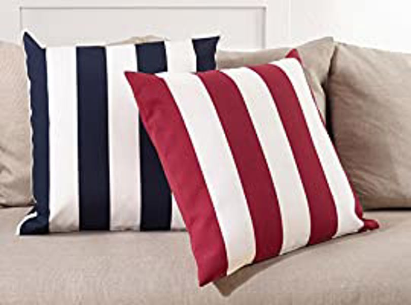 SARO 1902BL21S Stripped Square Pillow 21 In Poly Filled Blue
