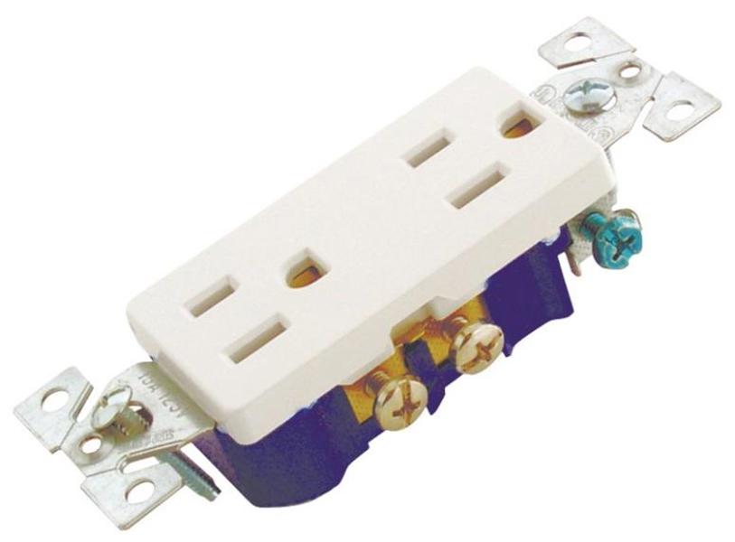 EATON-COOPER WIRING 1107W-BOX Duplex Receptacle 125V 15A 2-Pole 3-Wire Grounded Straight Blade White