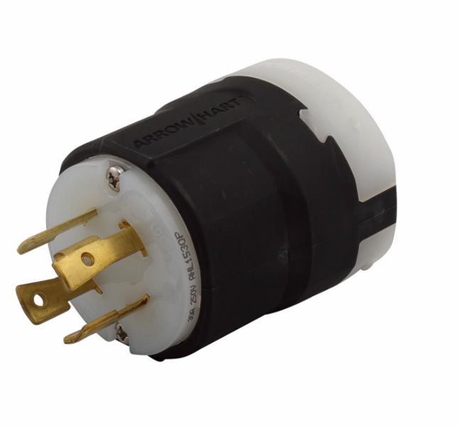 EATON-COOPER WIRING L1530P Locking Plug 250V Black and White 3 Phase 3 Pole 4 Wire