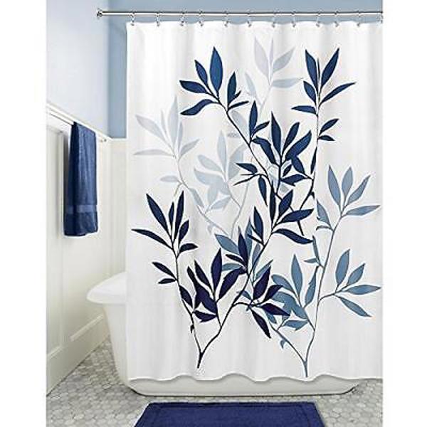 INTERDESIGN 35606 Shower Curtain Leaves Navy and Slate Blue