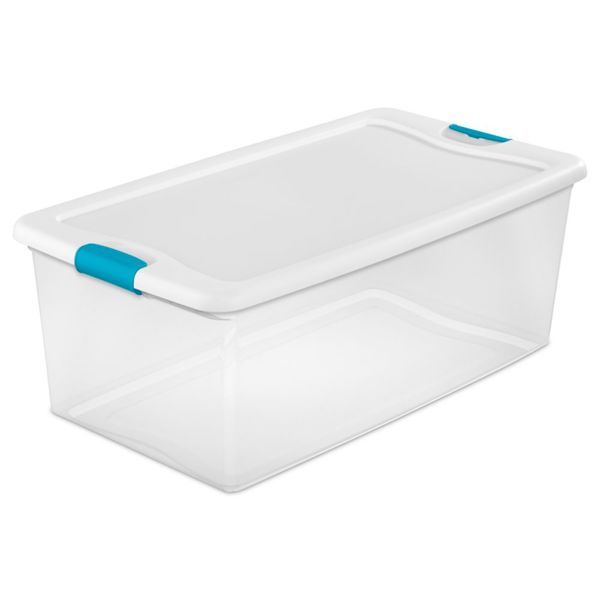 Sterilite 14998004 Latch Box with Lid 100 L White Clearview with Teal Latches