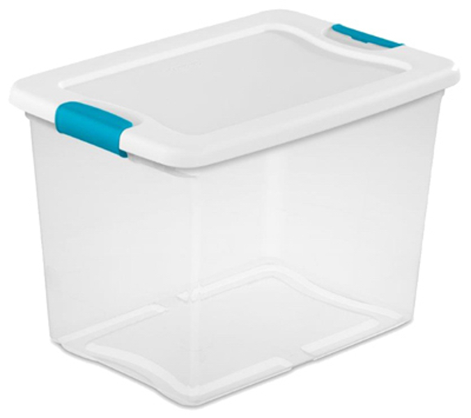 STL-14958006 Sterilite 14958006 Storage Box 25 Qt White Clearview with Teal Latches