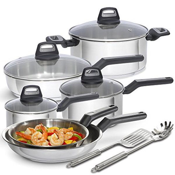 Black and Decker 83385 Cookware Set 12 Piece Multi Size Durable Stainless Steel Silver