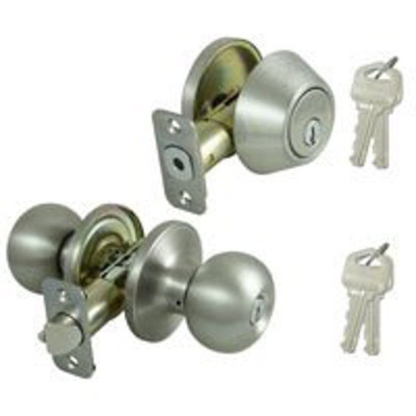 ProSource B9621BRA4F Doorlock Combo Deadbolt and Entry Stainless Steel