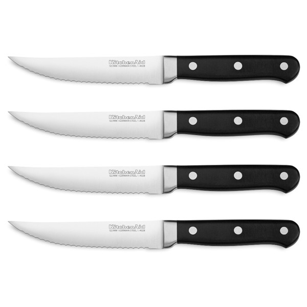 KitchenAid KKFTR4OB Classic Forged Steak Knife Set 4 Pc 4.5 In Triple Rivet Onyx Black