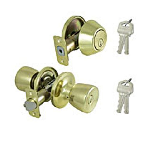 ProSource BS721BRA4F Deadbolt Knob Combo Set Solid Brass Finish Brass