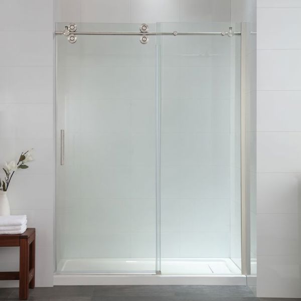 OVE 43SGP-SYDN60-SATWM Shower Door 60 In Glass Panels 10 Mm Tempered Glass Satin Nickel
