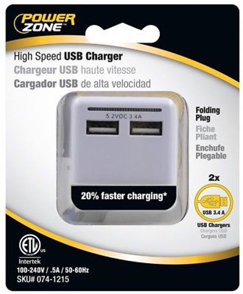 POWERZONE ORUSB340 Outlet Charger 2-Port 4A