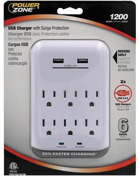 POWERZONE ORUSB346S USB Charger 1200J 6 Outlet 3.4A