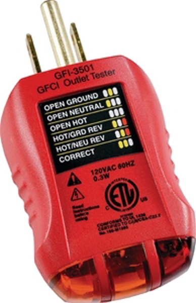 GB-Gardner Bender GFI-3501TESTER Outlet and GFCI Circuit Analyzer 3-Prong Red