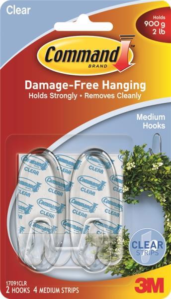 3M 17091CLR Medium Clear Adhesive Hook Plastic