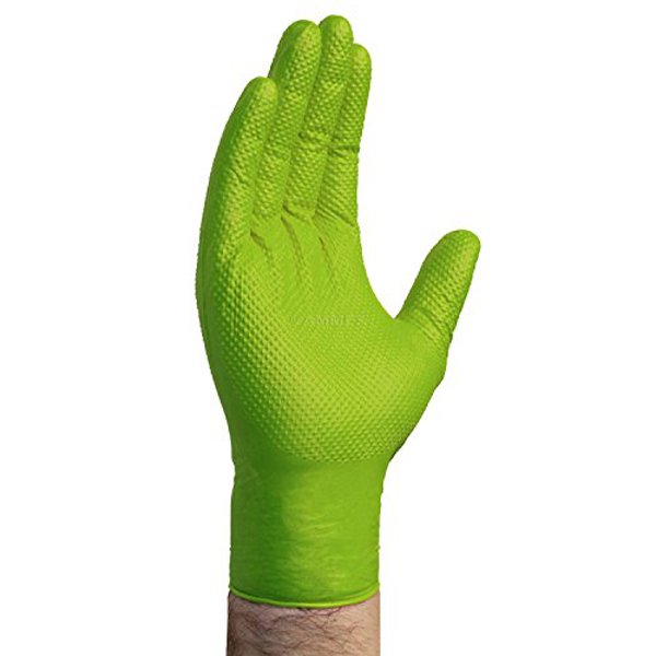AMMEX CORPORATION GWGN48100 Industrial Grade Heavy Duty Textured Nitrile Gloves XLarge Green