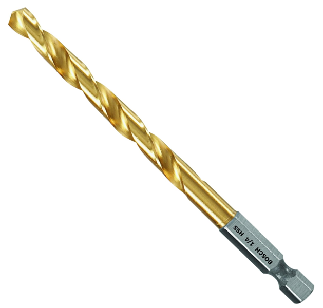 S-B POWER TOOL COMPANY TI2134IM Long Drill Bit 1/4 In 4 In Length 2-1/2 In Long Flutes 1/4 In Hex Shank Titanium Coated