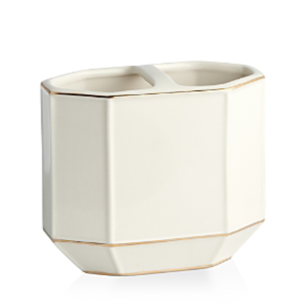Kassatex AHN-TBH-W Toothbrush Holder Porcelain Gold Tone Trim