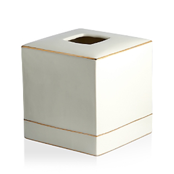 Kassatex AHN-TH-W Tissue Holder Porcelain Gold Tone Trim