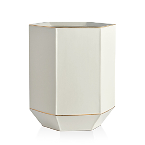 Kassatex AHN-WB-W Waste Bin Porcelain Gold Tone Trim