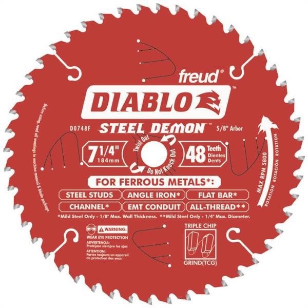 Diablo D0748F Circular Saw Blade 7-1/4 In 48 Teeth 5/8 In Arbor Steel Cermet Cutting Edge