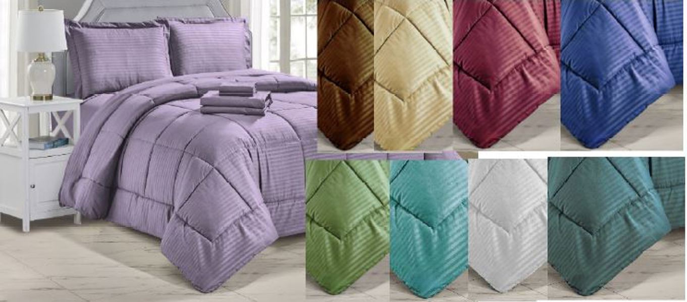 Plazatex 03554 King 8pcs Comforter Set Embossed Stripe Bed in a Bag Assorted