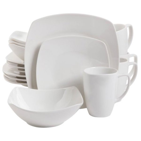 GIBSON OVERSEAS INC 92576.16 Dinnerware Set 16 Piece Square Buffetware White