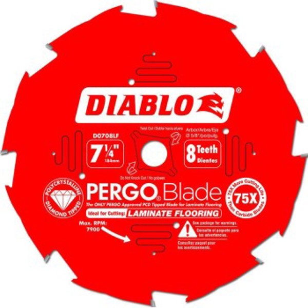 BOSCH D0708LF Circular Saw Blade 7-1/4 In 8 Tooth PCD Tipped for Flooring Laminate