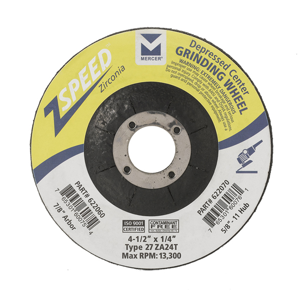 Mercer Abrasives 622080/622090 Grinding Wheel 5 In x 1/4 In x 7/8 In Zirconia Type 27