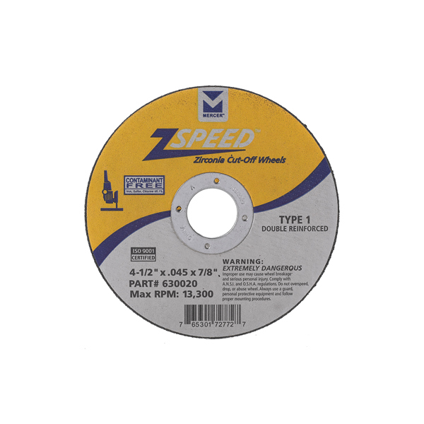 Mercer Abrasives 630030 Grinding Wheel 5 Inch Diameter 0.045 Inch Thickness 7/8 Inch Arbor Zirconia