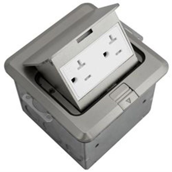 Orbit FLBPU-D-S-SS Floor Box Pop-Up Cover with Duplex 4 Square Receptacle Stainless Steel