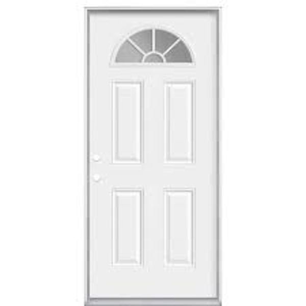 CSI FANFGPH3068RHOS Prehung Fiberglass Door 3/0 X 6/8 Right Hand Inswing Nickel Hinges Fanlite