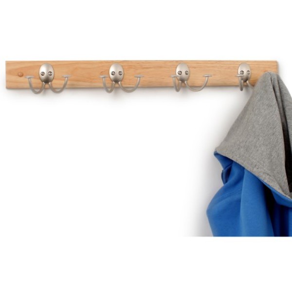 Spectrum 79178 Wall Mount 4-Double Hook Wall Rack Maple