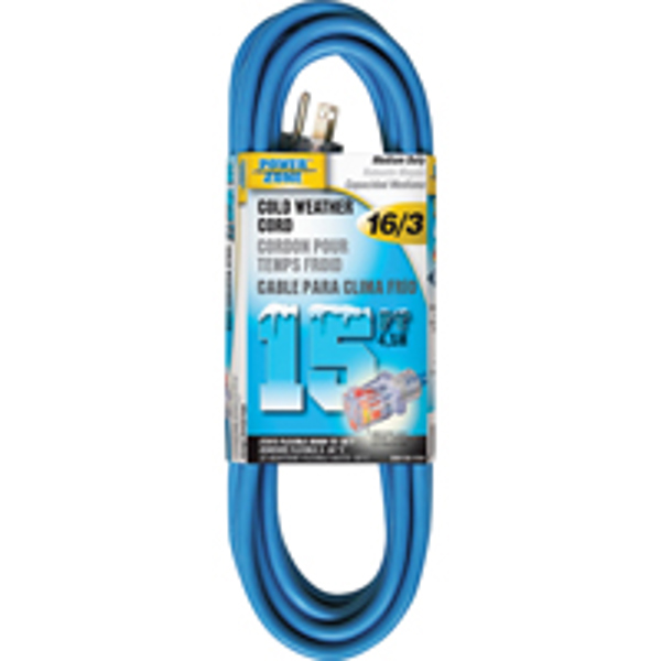 POWERZONE ORCW511615 Extension Cord 15 Ft 16/3 Glacier