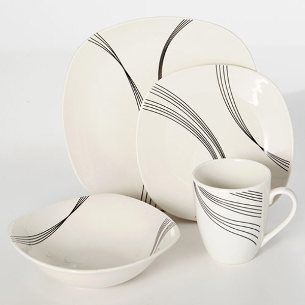 GIBSON OVERSEAS INC 94704.16 Curvation Soft Square Dinnerware Set 16 Piece White