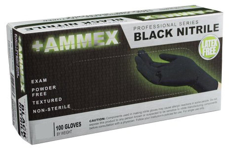 AMMEX CORPORATION ABNPF421 Disposable Gloves Small Black Nitrile Latex Free Powder Free Box of 100