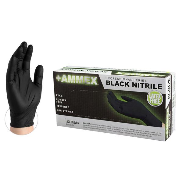 AMMEX CORPORATION ABNPF44100 Gloves Black Medium Nitrile Medical Latex Free Disposable Powder Free