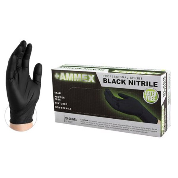 AMMEX CORPORATION ABNPF46100 Large Nitrile Disposable Gloves Black Latex Free Powder Free