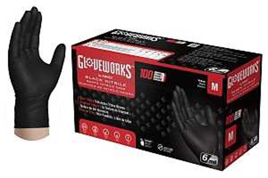 AMMEX CORPORATION GWBN44100 Disposable Glove Medium Box of 100 Black Latex Free Powder Free Industrial