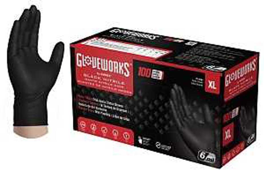 AMMEX CORPORATION GWBN48100 XLarge Disposable Glove Heavy Duty Industrial Black Latex Free Powder Free