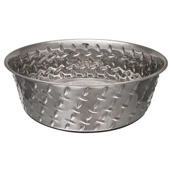 BOSS PET PRODUCTS 7256 Diamond Plated Dog Bowl 2 Qt Non-Skid Bottom