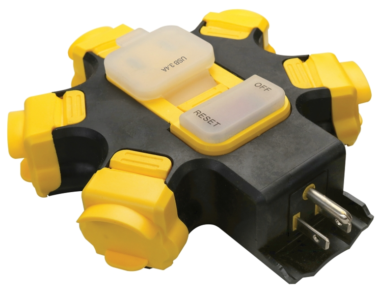 POWERZONE ORPBPHU345 Outdoor Hub 3.4A 2 USB Ports Black and Yellow