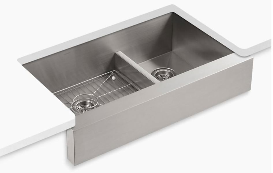 Kohler 3945-NA Double Apron Offset Kitchen Sink 36 In with Rack