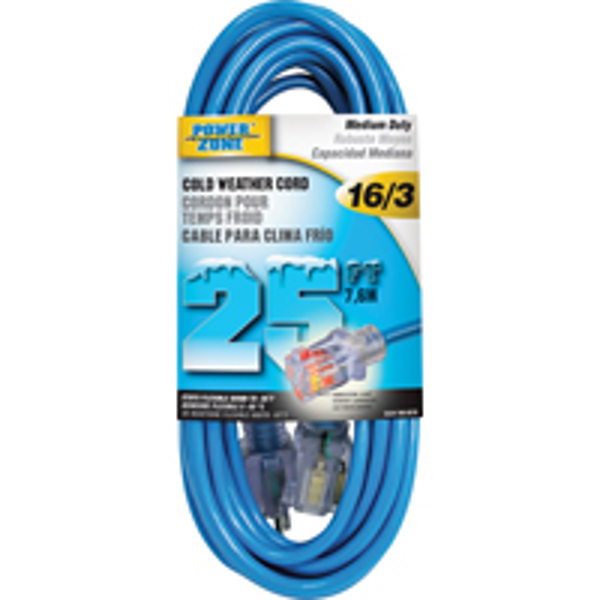 POWERZONE ORCW511625 Extension Cord 25 Ft 16/3 Glacier