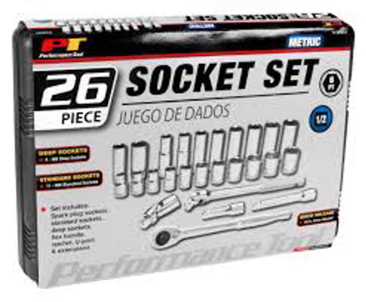 Performance Tools W32904 26 Pc 1/2 In Drive Metric Socket Set